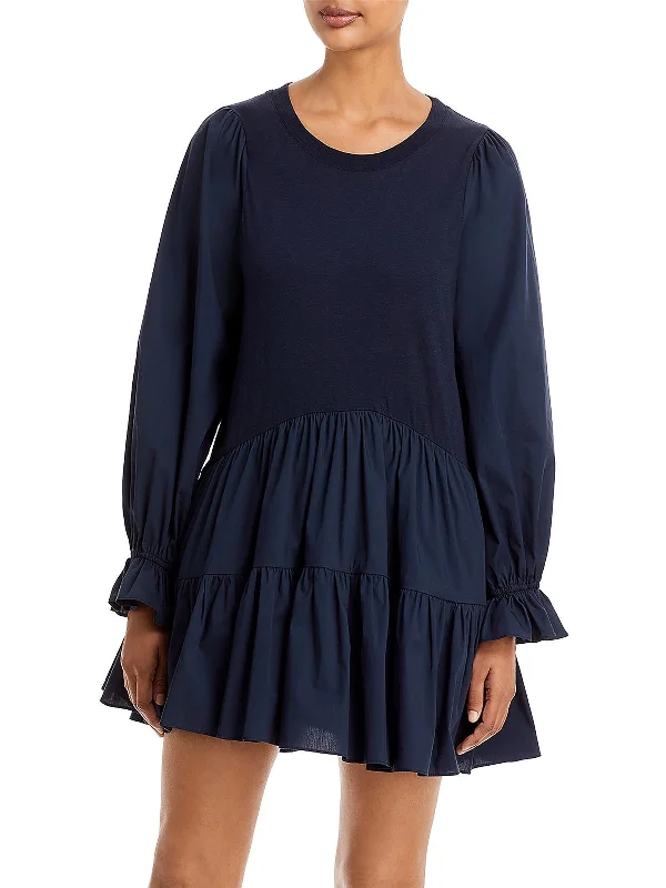 Stylish Women's Attire Tammie Womens Tiered Puff Sleeves Fit & Flare Dress