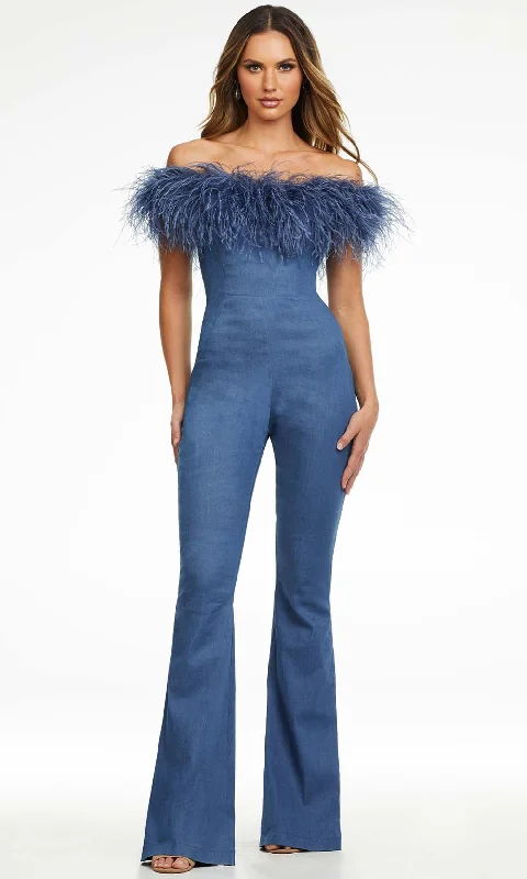 Stylish Looks Ashley Lauren - 11123 Off Shoulder Denim Jumpsuit