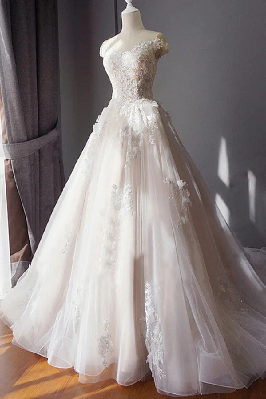 Exclusive Sale Roycebridal Tulle Ball Gown Off-the-Shoulder Beaded Lace Appliques Wedding Dresses, MW799 Exclusive Sale Roycebridal Tulle Ball Gown Off-the-Shoulder Beaded Lace Appliques Wedding Dresses, MW799