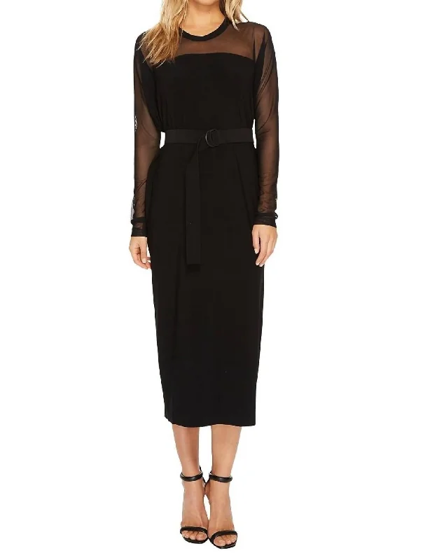 Relaxed Style Deals Long Box Dress With Belt In Black/black Mesh