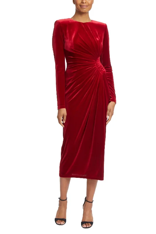Big Discounts 40's Pleated Velvet Dress In Red