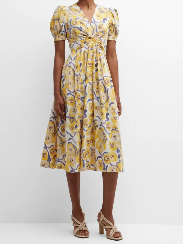 Wardrobe Update Heather Dress In Watercolor Blossom Med Yellow