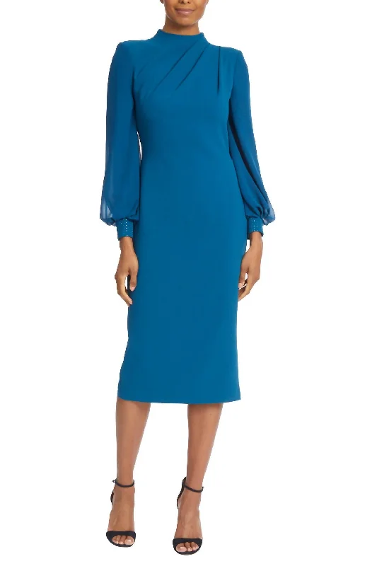 New Styles Just In Pleated Neck Cocktail Dress In Teal