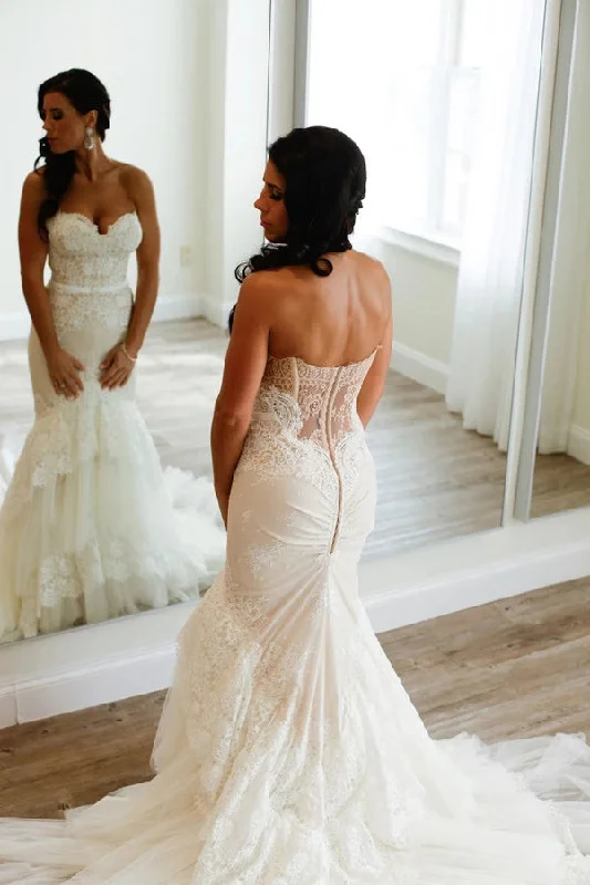 Sale Clearance Roycebridal Sweetheart Mermaid Tiered Lace Wedding Dress Ruched with Sweep Train,MW337 Sale Clearance Roycebridal Sweetheart Mermaid Tiered Lace Wedding Dress Ruched with Sweep Train,MW337