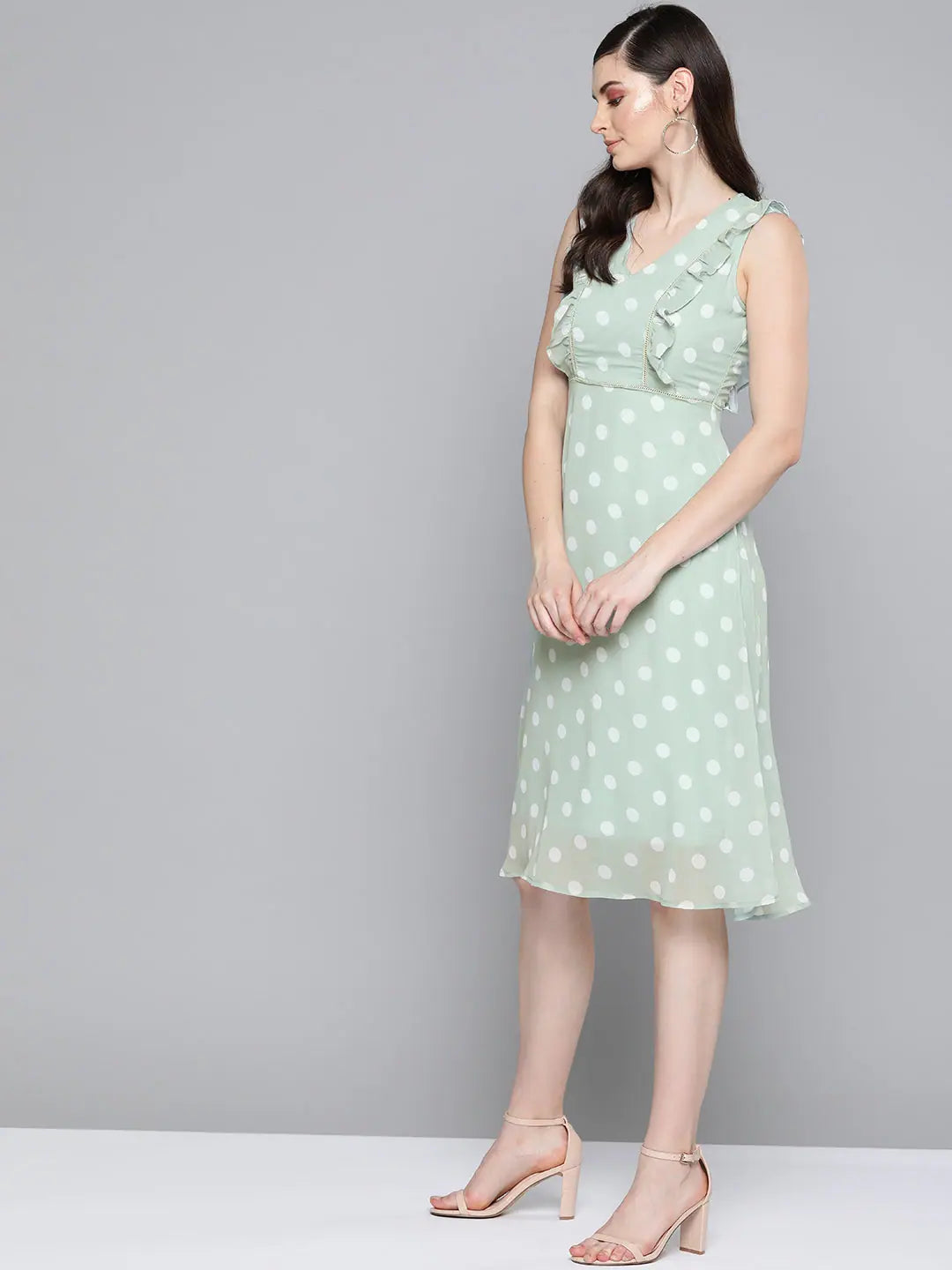 Clothes Women Olive Polka Dot Midi Dress