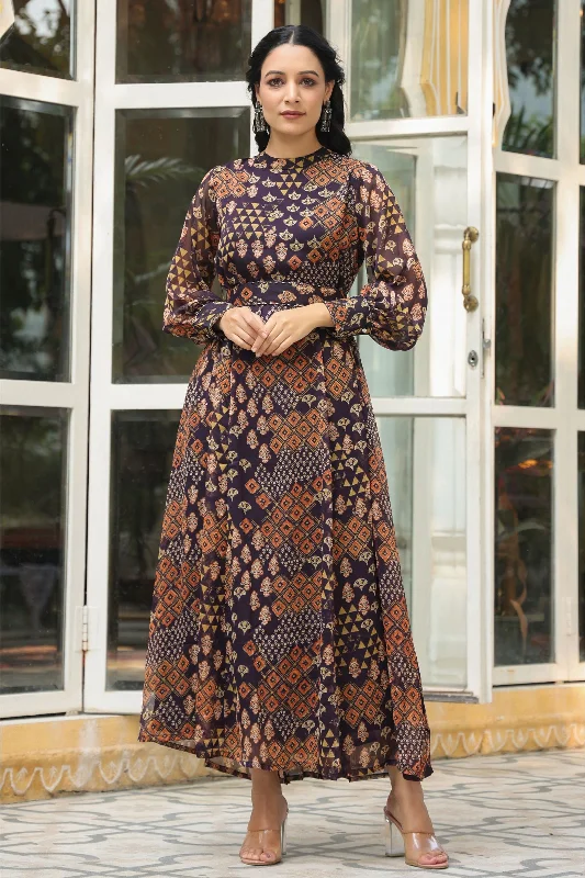 Boutique Dress Online Juniper Black Ethnic Motif Printed Chiffon Flared Maxi Dress With Buttons. Boutique Dress Online Juniper Black Ethnic Motif Printed Chiffon Flared Maxi Dress With Buttons.