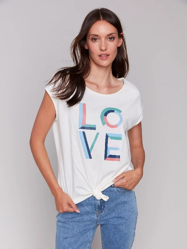 Holiday Discount Printed Cotton Front Knot Top - Romantic