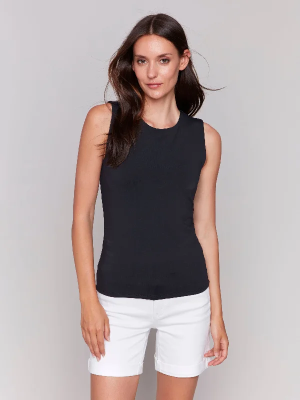 Minimalist Women’s Fashion Clothing Sleeveless Super Stretch Top - Black