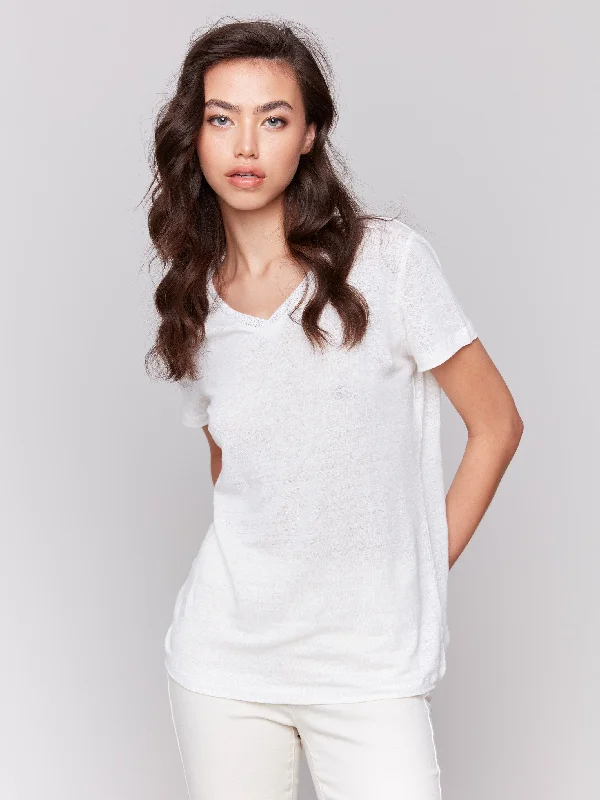 Sale On Sale Linen Blend V-Neck T-Shirt - Natural