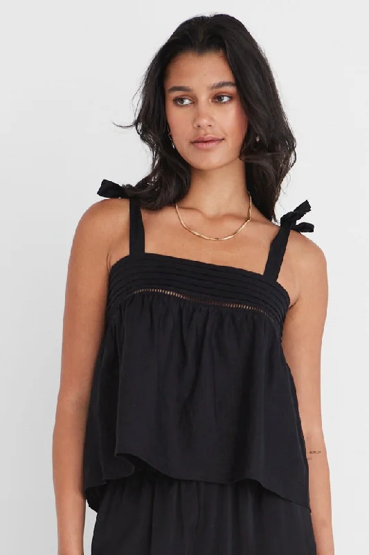 Plus Size Women’s Fashion and Clothing Fluid Black Linen Reversible Tie Shoulder Cami Plus Size Women’s Fashion and Clothing Fluid Black Linen Reversible Tie Shoulder Cami